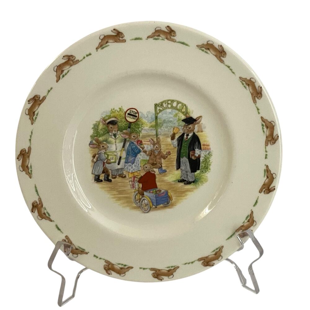 Royal Doulton Bunnykins Salad Plate Dish Bunnies School Gates 8in Tableware VTG